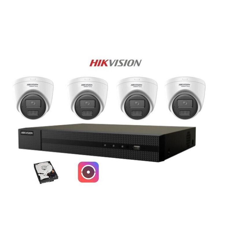 Kit videosorveglianza IP Hikvision Nvr POE 4 Canali 4 telecamere dome 2mpx 500GB