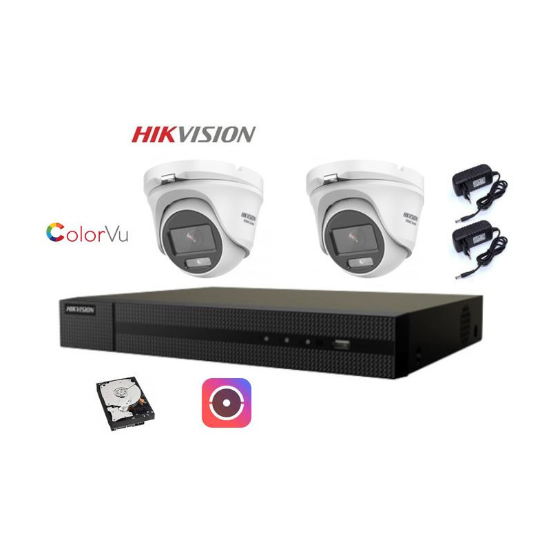 Kit videosorveglianza Hikvision DVR 4 canali 2 telecamere dome Color Vu