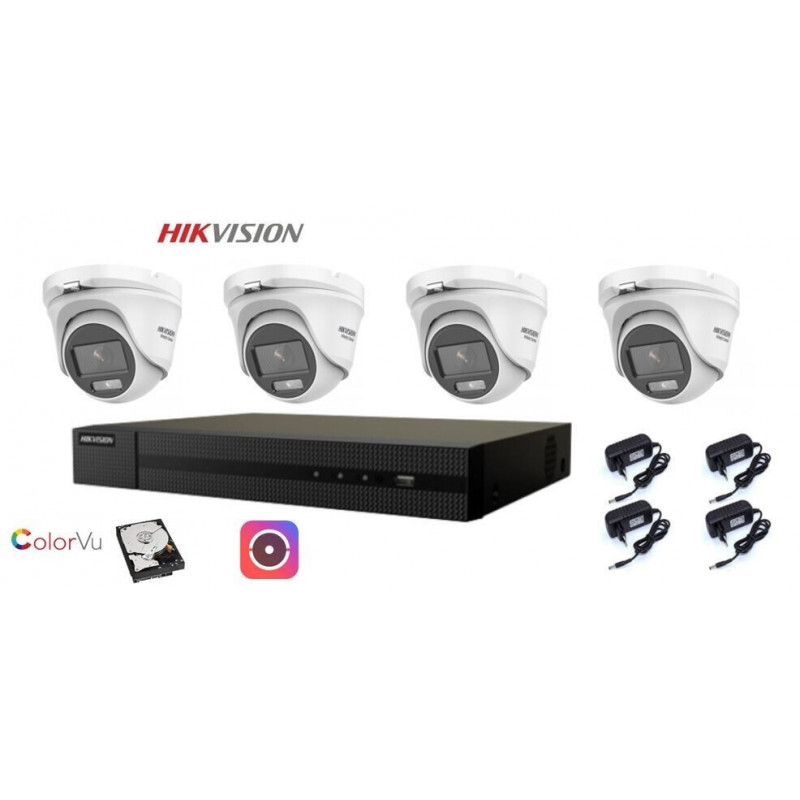 Kit videosorveglianza Hikvision DVR 4 canali 4 telecamere dome Color Vu
