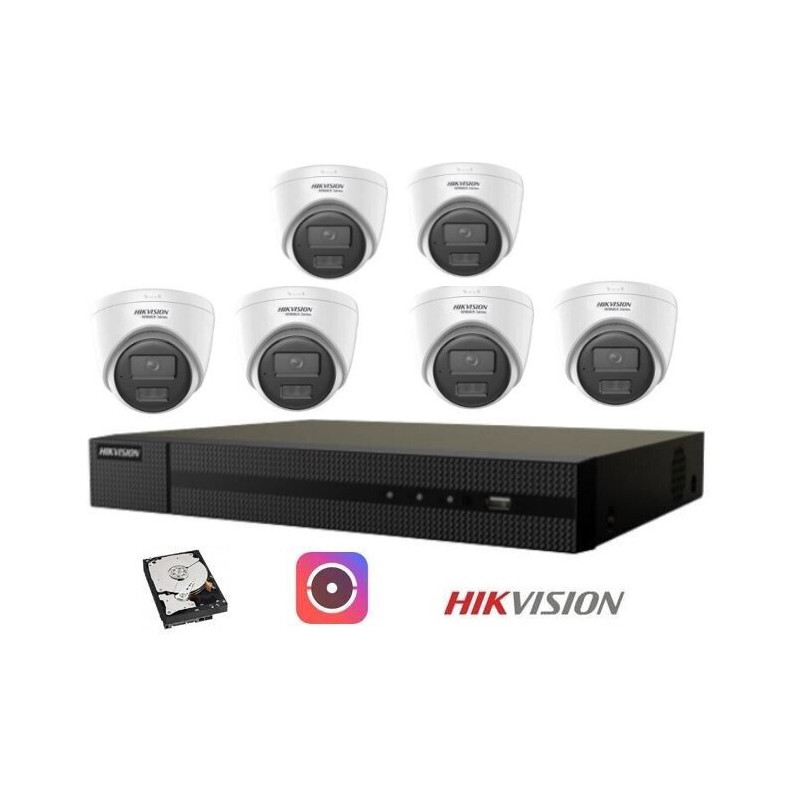 Kit Videosorveglianza Hikvision NVR poe 8 Canali 6 telecamere dome 2mpx 500gB