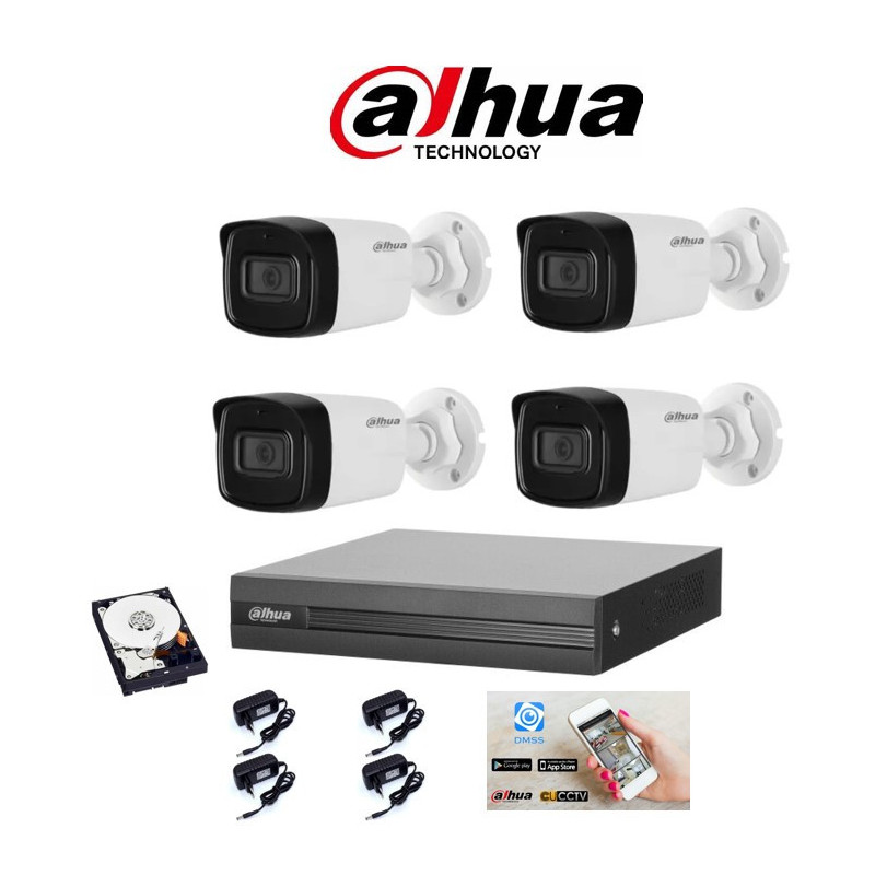 Kit videosorveglianza Dahua DVR 4 canali con 4 telecamere 2 mpx IR 40 metri hdd 500gb