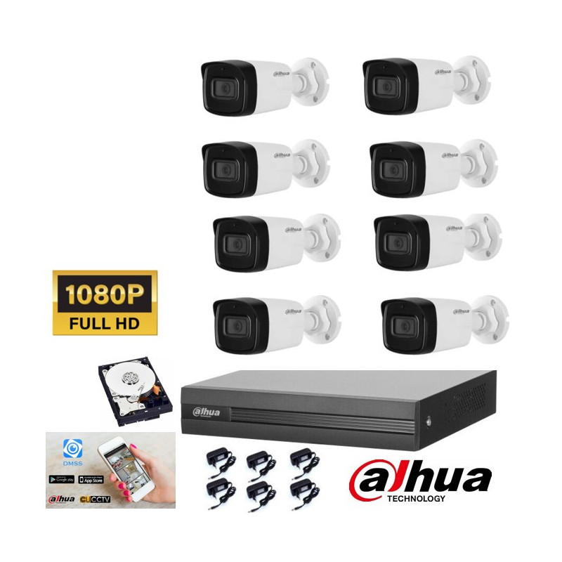 Kit videosorveglianza Dahua DVR 8 canali con 8 telecamere 2 mpx IR 40 metri hdd 500gb