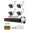 Kit videosorveglianza Hikvision NVR 4 canali IP POE 4 telecamere bullet full HD 2mpx HD 500gB