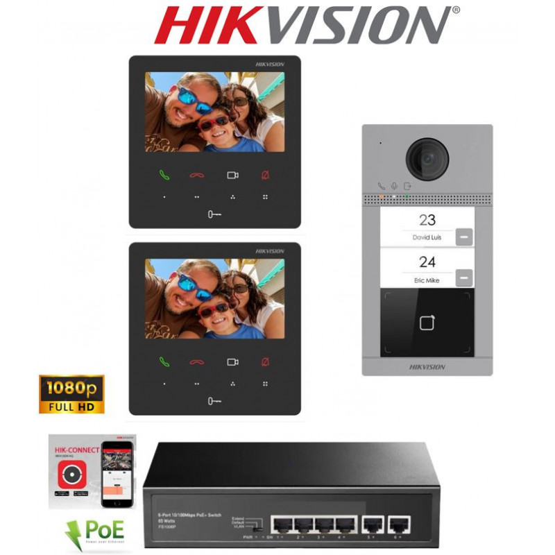 Kit videocitofono Hikvision IP PoE Intercom Villa bifamiliare Doppio Monitor 4,3" App Smart WIFI
