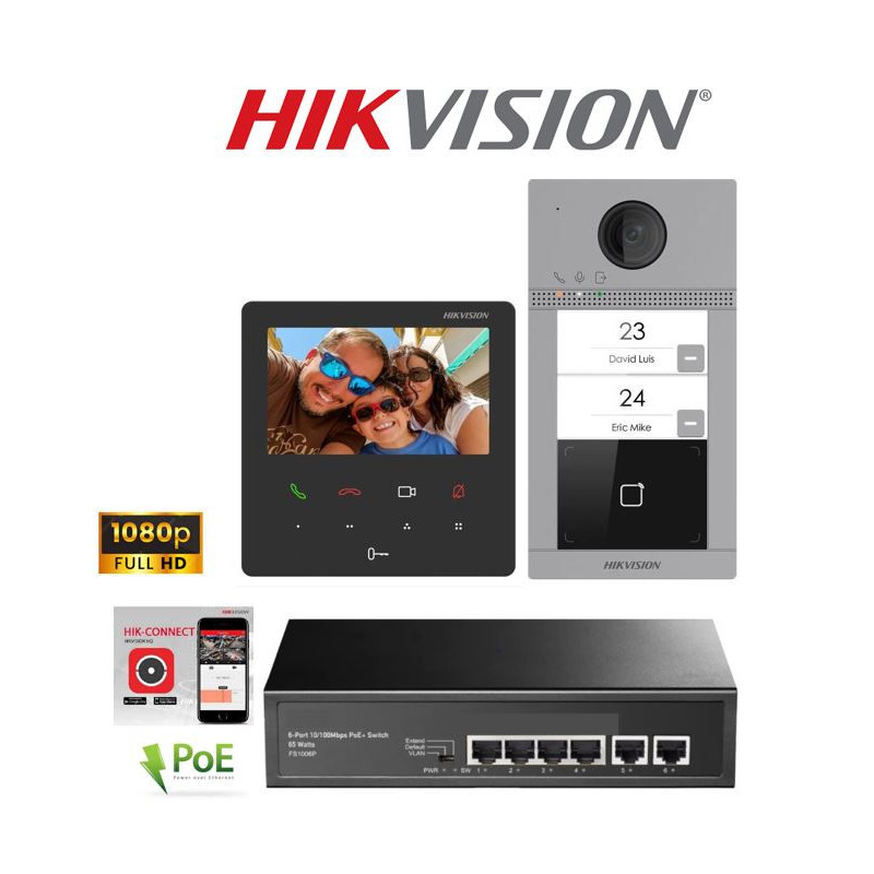 Kit videocitofono familiare Hikvision IP PoE Intercom Villa Monitor 4,3" App Smart WIFI