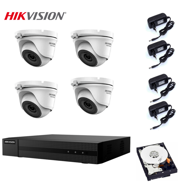 Kit Videsorveglianza Hikvision DVR 4 canali 2 mpx 4 Telecamere dome turret 1 megapixel hdd 500gB