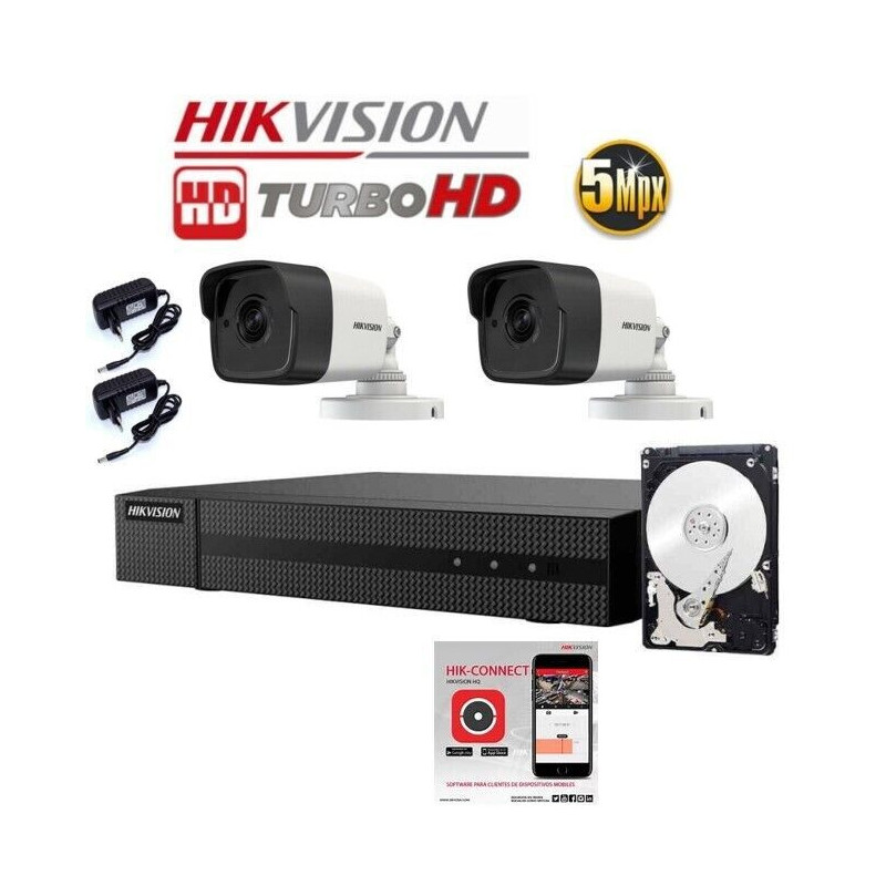Kit videosorveglianza Hikvision DVR 4 canali 5mpx 2 Telecamere bullet 5 mpx hdd 500gb