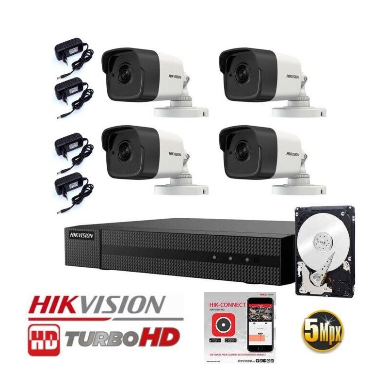 Kit videosorveglianza Hikvision DVR 4 canali 5mpx 4 telecamere bullet 5 mpx hdd 500gb