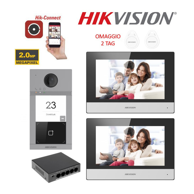 Videocitofono Villa Doppio Monitor 7" Hikvision Smart WIFI telecamera 2mpx