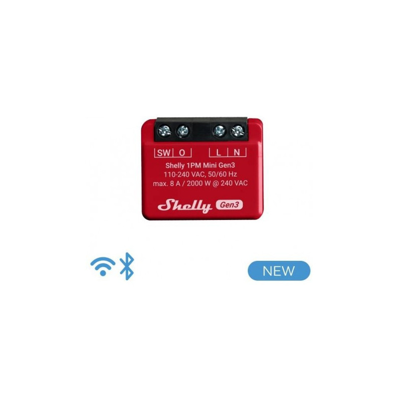 Shelly 1PM Mini Gen3 - Smart Relay 8A AC WiFi/BT + PM