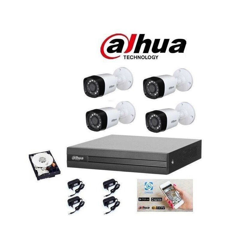 Kit videosorveglianza Dahua DVR 4 canali 4 telecamere bullet 2mpx HDD 500gB
