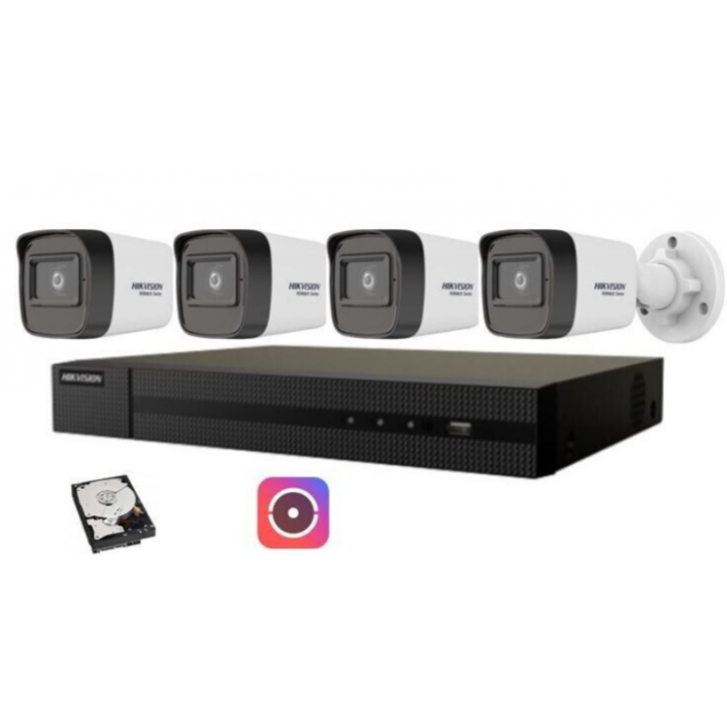 Kit videosorveglianza IP Hikvision Nvr POE 4 Canali 4 telecamere bullet 2 mpx hdd 1tb