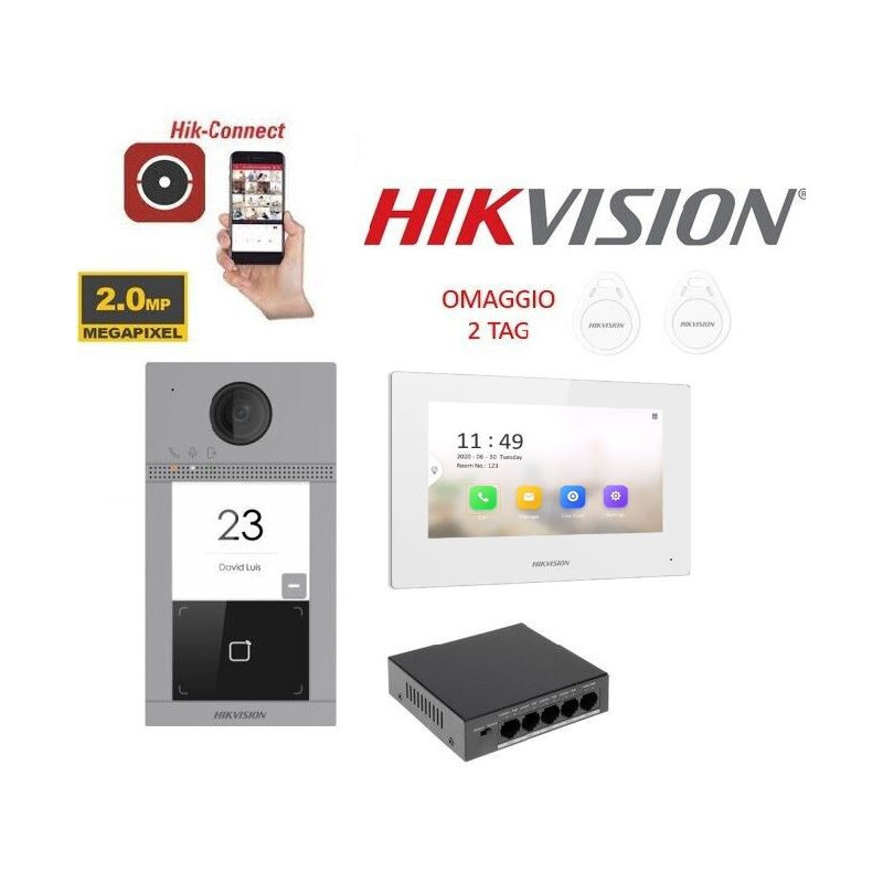 Kit videocitofono Villa Hikvision Monofamiliare Monitor 7 pollici IP Poe App