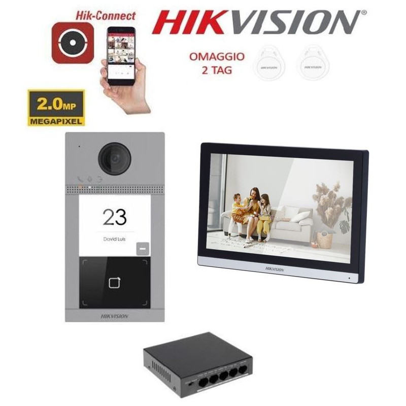 Kit videocitofono IP Poe villa monofamiliare Hikvision monitor 7 pollici smart wifi app p2p