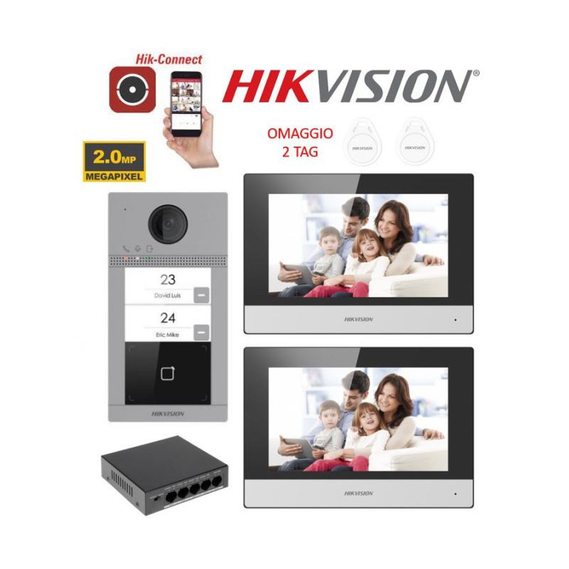 Kit videocitofono Hikvision Villa bifamiliare 2 monitor 7" IP Poe App