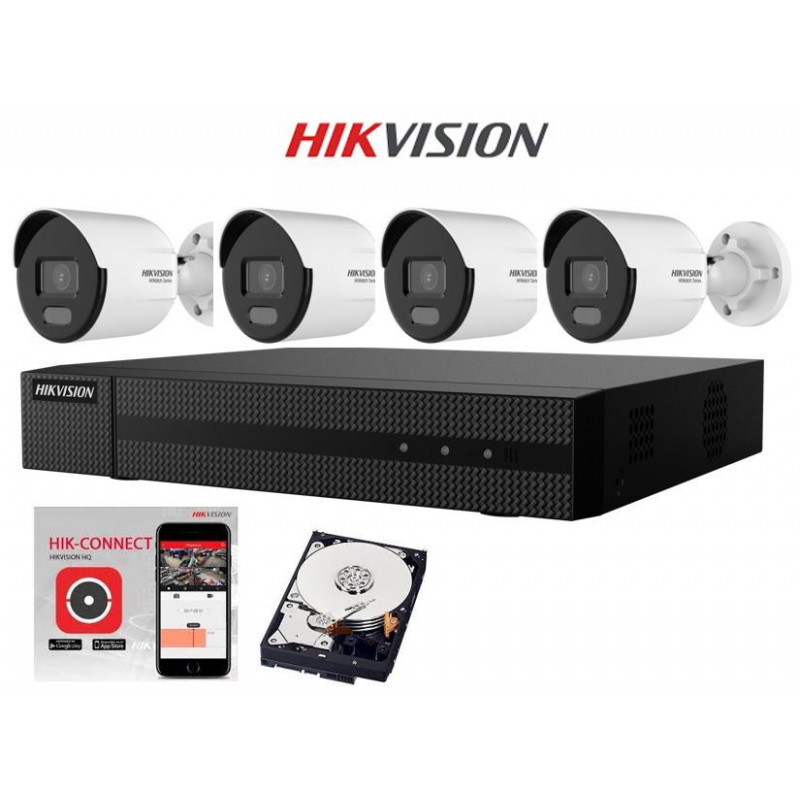 Kit videosorveglianza Hikvision IP POE NVR 4 canali 4 telecamere Color Vu 4mpx 500GB
