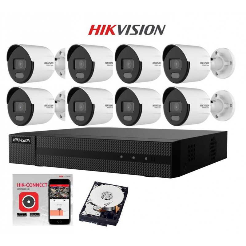 Kit videosorveglianza Hikvision IP POE NVR 8 canali 8 telecamere Color Vu 2mpx 500GB